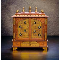Armoire de Mandir en bois léger et durable de style antique |   Décoration de maison Temple Pooja peint à la main avec rangement |   Boîte religieuse indienne