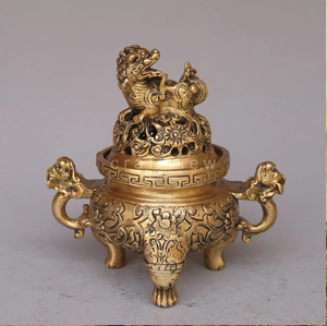 Antique style brass dhoop incense <b>burner</b> holder with long curved <b>side</b> handle, available at wholesale prices. - Product Image 3