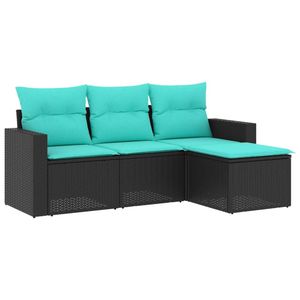 Conjunto de sofás de jardín negros con cojines azules - Product Image 2