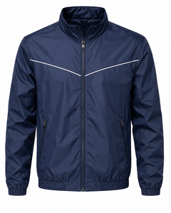 Veste coupe-vent pour homme, bleu marine, col rond, coupe-vent, séchage rapide, respirante, fermeture éclair, décontractée, sportive, saison hivernale, polyester - Product Image 3