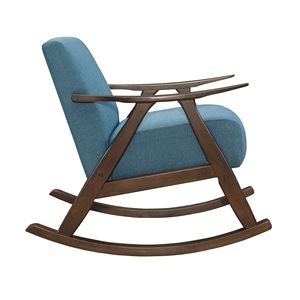 Fauteuil à bascule moderne en tissu bleu, finition bois noyer foncé, assise et dossier rembourrés pour la maison, pour le salon - Product Image 2