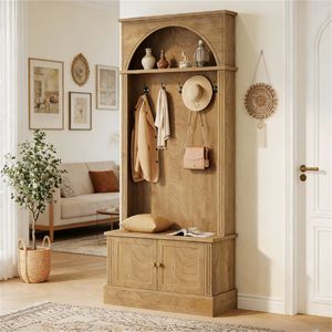 Appendiabiti a doppio gancio e scarpiera da parete con ripiano portaoggetti per ingresso a 5 livelli - Product Image 1