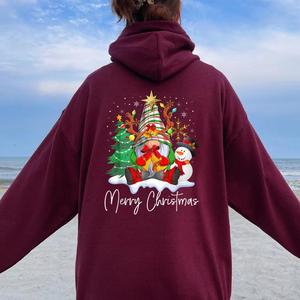 <b>Christmas</b> Women's Hooded <b>Sweatshirt</b> Green Cotton Knitted Winter Pullover Front Print Pockets Regular Fit - Product Image 3