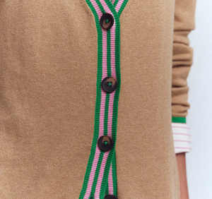 Cárdigan de punto para hombre con rayas verdes y rosas, manga larga, para otoño - Product Image 6