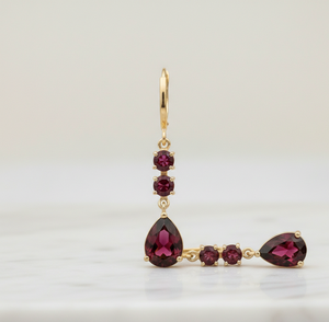 Boucles d'oreilles pendantes de luxe en grenat, forme poire avec pierre ronde de 5 mm, en argent sterling plaqué or, bijoux de fête en pierres précieuses - Product Image 5