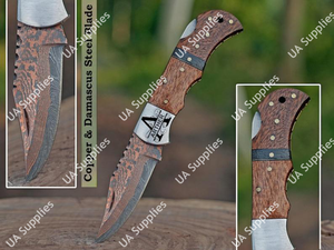 Cuchillo Plegable de Acero Damasco y Cobre para Camping, Uso Diario y Utilidades, con Funda, Venta al Por Mayor Directa de Fábrica, OEM/ODM Personalizable - Product Image 6