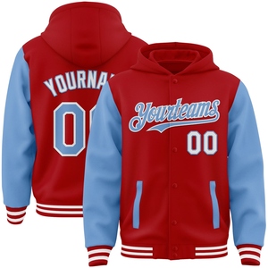 เสื้อแจ็คเก็ตฮู้ดดี้แบบมีกระดุมสองสี รุ่น Varsity Letterman สีส้ม-ขาว แบบ Royal Orange-White ของ OMMIZ INDUSTRY ขายส่งโดยตรง - Product Image 3