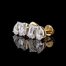 Boucles d'oreilles clous en or 14 carats avec émeraudes et diamants de laboratoire taille poire 1+1 CT, boucles d'oreilles à deux pierres, de luxe pour usage quotidien - Product Image 5