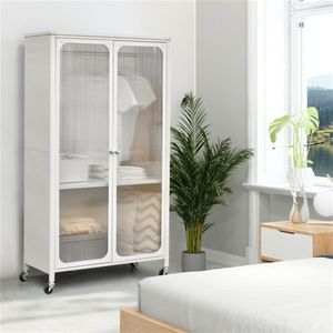 Armario Móvil Moderno de 31.5''x14.5''x58'' con Puertas Transparentes, Estantes Ajustables y Barra para Colgar Ropa, para Almacenamiento en el Hogar - Product Image 6
