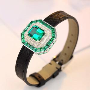 Bracelet de luxe pour femme avec diamant de laboratoire taille émeraude et pierres d'émeraude, alliage de métal précieux, pour un usage quotidien - Product Image 3