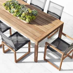 Mesa de Comedor Minimalista para Exterior, Hecha a Mano, de Madera de Teca Sólida, Rectangular Grande, con Marco Sólido y Acabado Natural, Muebles para Jardín y Patio - Product Image 4