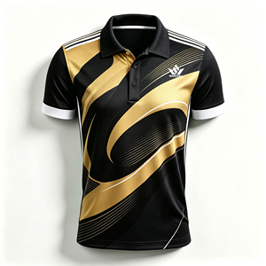 Custom Men's Black <b>Gold</b> Tennis Polo <b>Shirt</b> Short Sleeve Sublimated Moisture Wicking Polyester Breathable Regular Fit Sportswear - Product Image 1
