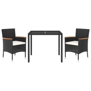 Set da pranzo da 3 pezzi in Poly Rattan nero con cuscini eleganti collezione di mobili da esterno - Product Image 3