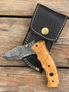 Cuchillo Plegable de Caza Hecho a Mano con Hoja de Damasco, Punta Caída, Mango de Madera Natural, Funda de Cuero, para Camping al Aire Libre, Venta al por Mayor OEM ODM - Product Image 2