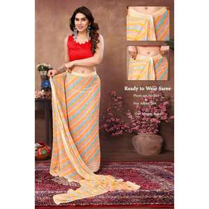 DESIGNER GEORGETTE IMPRIMÉ TRAVAIL UNE MINUTE SAREE AVEC BLOUSE NON COUCHÉE ORANGE - Product Image 1