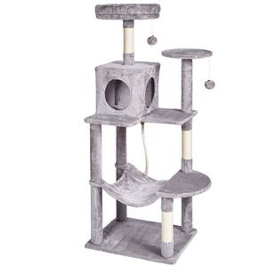 56.2\" Indoor <b>Cat</b> <b>Tree</b> Tower with Sisal <b>Scratching</b> Post Hammock Top Perch Jumping Platforms Large Condo for <b>Cats</b> - Product Image 3