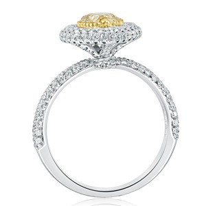 Bague de fiançailles en or blanc 14 carats avec diamant de laboratoire jaune fantaisie taille poire, double halo, clarté VVS+, certifiée IGI, pour la vente en gros - Product Image 2