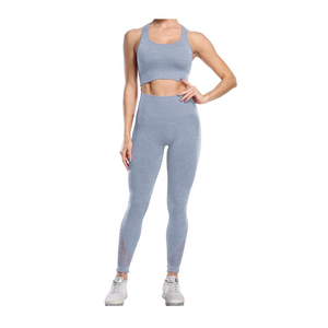 Ensemble de yoga 2 pièces pour femme – Respirant, séchage rapide, sans coutures – Débardeur et leggings taille haute avec logo avant – Tenue de sport et fitness complète - Product Image 5