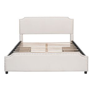 Letto matrimoniale imbottito con testiera e pediera con finiture a borchie, 4 cassetti, tessuto in velluto - Non necessita di rete a molle - Product Image 3