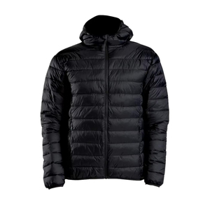 Veste d'hiver rembourrée en duvet à capuche noire pour homme, coupe régulière, fermeture éclair sur le devant, coupe-vent, couleur unie, style décontracté - Product Image 2