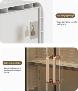 Organisateur de rangement auto-adhésif à 3 niveaux avec portes, sans perçage, étagère gain de place pour articles de toilette, soins de la peau, cosmétiques, essentiels de bain - Product Image 3