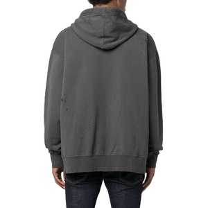 Custom 100% Cotton <b>Fleece</b> Oversized Winter Hoodie for Men with Distressed Print Logo for Sleeves and Screen Printing - Product Image 2