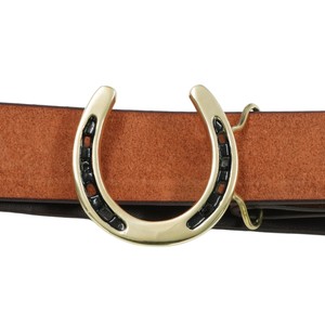 Ceintures en cuir véritable épaisses personnalisées pour adultes, style équestre, ceinture décontractée de luxe pour femmes avec boucle en fer à cheval dorée 2026 - Product Image 1