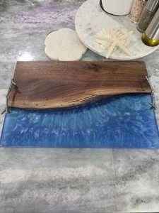 Elegant Natural Hardwood & <b>Epoxy</b> Resin Entertaining Tray with Heavy-Duty Metal Handles for Serving Drinks, Snacks & Appetizers - Product Image 4