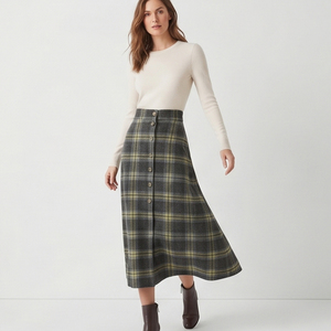 Women High Waist Wool Plaid Long Skirts <b>Winter</b> Style Soft Flannel Long Skirt Women's Button Down Plaid Flannel Long Skirt Ladies - Product Image 5