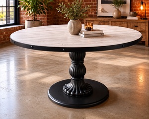 Mesa de Comedor con Cubierta de Madera de Teca, Base de Metal, Estilo Industrial, Patas con Diseño Torneado, Acabado Blanqueado, para 4 Personas, Modelo para Interiores de Hotel - Product Image 2