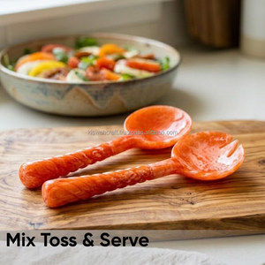 Juego de Cubiertos de Resina Ecológicos Hechos a Mano de 2 Piezas con Patrón en Espiral, Cuchara y Tenedor Naranja para Servir Ensaladas, Utensilios para la Mesa del Comedor - Product Image 6