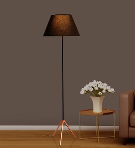 Lampe sur pied de luxe en coton noir avec base en métal, fabrication OEM/ODM, faible MOQ, prix d'usine, vente en gros, approvisionnement en vrac - Product Image 2