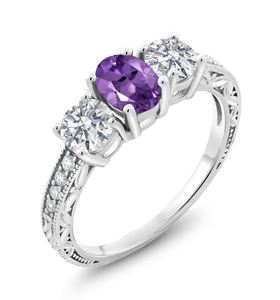 Amethyst Oval Cut 14K Gold Plated Luxury Engagement Wedding <b>Ring</b> for Women Sterling <b>Silver</b> Gemstone Jewelry February Birthstone - Product Image 2