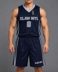 Ensemble de maillot de basket-ball pour hommes Claw Intl, bleu marine, imprimé en sérigraphie, coton respirant, uniforme taille adulte - Product Image 1