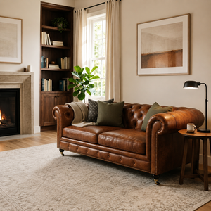 Chesterfield Genuine Leather <b>Sofa</b> Two Seat Tufted Back Armless Wood Legs Square Modern Living Room Furniture - Product Image 1