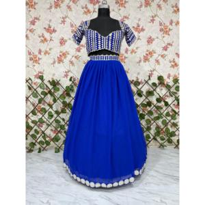 Designer Crop <b>Top</b> Lehenga Choli Party Wear with Natural Waistline and Foil Mirror Work for Stylish Look - Product Image 2