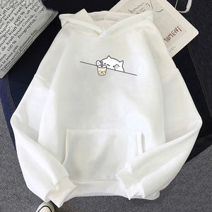 Sudadera con capucha informal de Bubble Tea para mujer, ropa con capucha de dibujos animados para mujer, sudaderas con capucha de talla grande, sudaderas de lana con diseño de gato Boba para mujer - Product Image 2