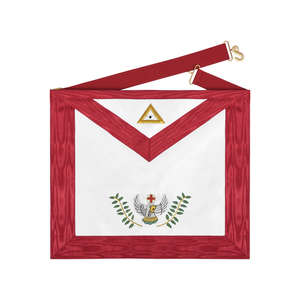 Elegante Delantal Masónico del Rito Escocés de 18 Grados, Satén Blanco con Borde Rojo Moiré, con Cruz de Águila Bordada y Ojo que Todo lo Ve - Product Image 1