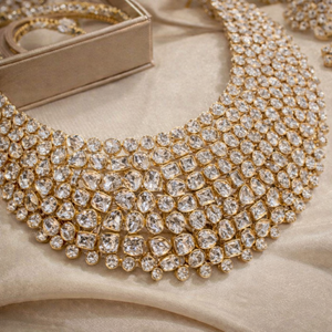 Parure de bijoux de mariée de luxe tendance en alliage plaqué rhodium et zircon, style indien traditionnel, pour fiançailles, fêtes, mariages et anniversaires - Product Image 1