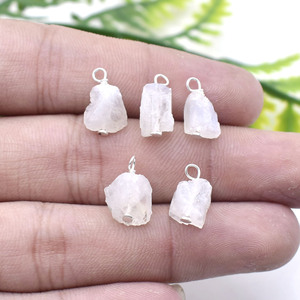 Moonstone Wire <b>Wrapped</b> Pendant Silver Plated 8 - 10mm Natural Gemstone Charm Jewelry Making Supply Birthstone June - Product Image 4