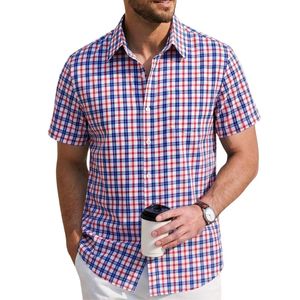 <b>Men's</b> <b>Short</b> <b>Sleeve</b> Custom <b>Check</b> <b>Shirt</b> Cotton Polyester Button Down Summer Casual Business Wear Chest Pocket - Product Image 3