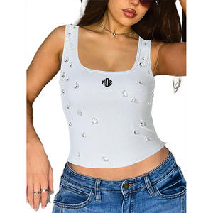 Top Corto Acanalado de Lujo con Pedrería, Ajustado, Sin Mangas, de Moda, para Mujer, Ropa de Boutique de Marca Privada, Camisa Femenina, EE. UU. - Product Image 2