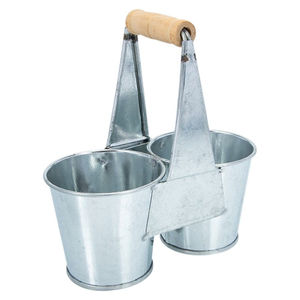 Porta Utensilios Doble de Metal Galvanizado Rústico al por Mayor con Asa de Madera, Estilo Vintage de Granja, Soporte de Hierro de Doble Compartimento - Product Image 1