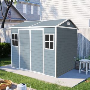 Abri de jardin extérieur en résine 8 x 6 pieds, étanche, avec plancher, deux fenêtres, porte verrouillable, abri à outils pour jardin et patio - Product Image 1