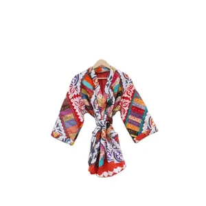 Women's Clothing Kantha Kimono Indian Cotton Bath Robe Poncho Dress Wrap Coat Kimono Hand Stitch Kantha Kimono Jacket