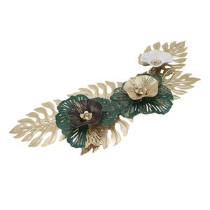 Handcrafted Metal Floral Leaf Wall Art Decor Gold Green <b>White</b> Modern Luxury Wall <b>Hanging</b> Sculpture - Product Image 3