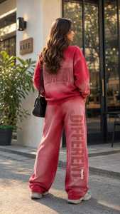 Conjunto Deportivo 2 en 1 para Mujer Peaceetik, Invierno, Lavado Ácido, Cuello Alto, Manga Larga, Estampado de Letras, Pantalones Deportivos Holgados con Cierre - Product Image 5