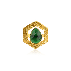Green Tourmaline Gemstone Hydro <b>Ring</b> for Women Brass Gold Plated <b>Adjustable</b> Trendy Fashion Jewelry - Product Image 1