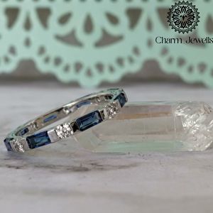 Bague d'éternité en moissanite Charm_Jewells, en argent 925, sertie de moissanites rondes taille brillant, pour femme, classique, pour mariage - Product Image 1