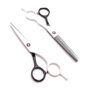 Juego de tijeras profesionales para cortar el cabello, 2 tijeras de peluquero de acero al carbono, herramienta de belleza recubierta de Color blanco y negro de acero inoxidable - Product Image 1